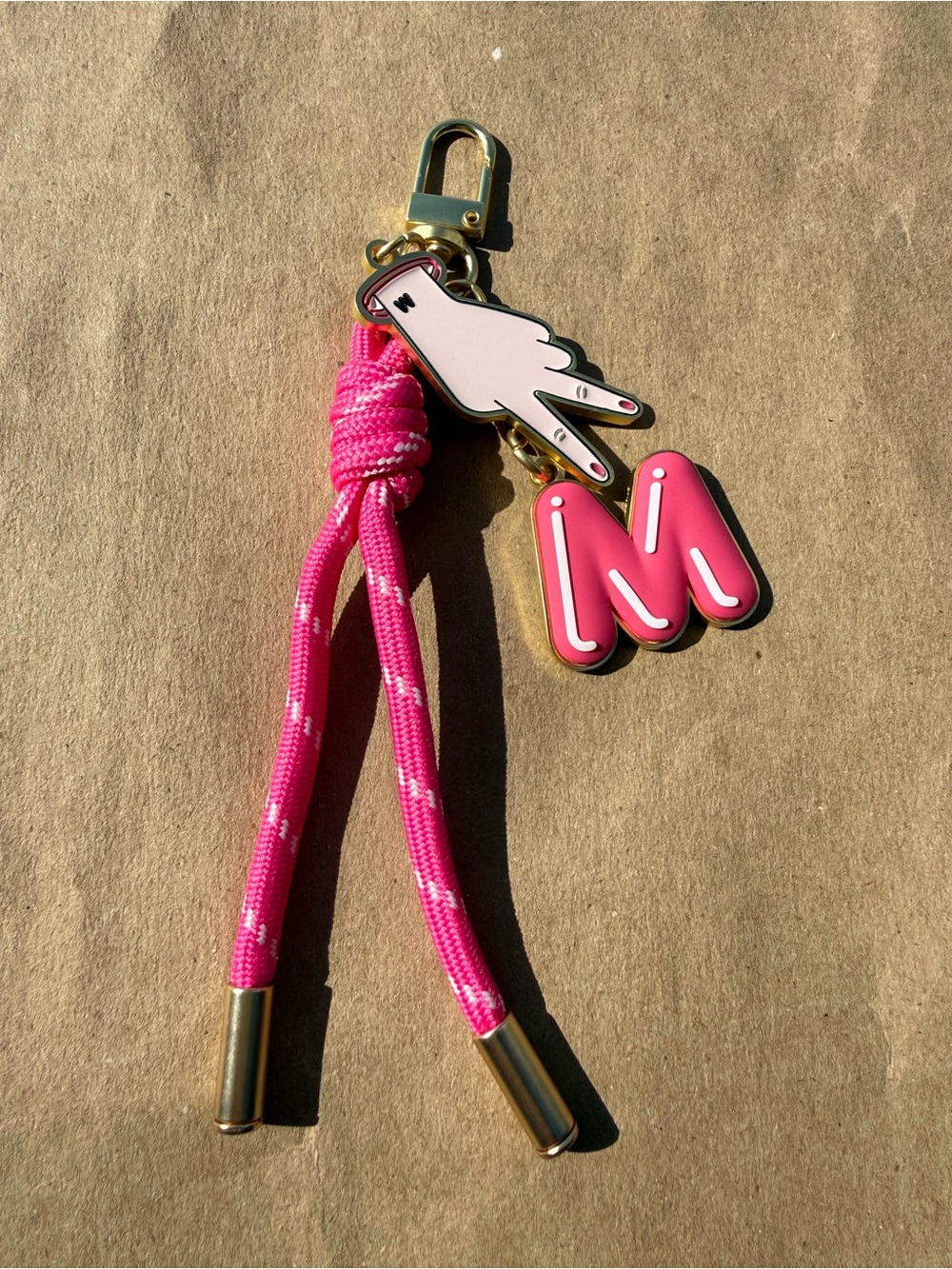 Pink Initial M Keychain Charm with Rope Tassel